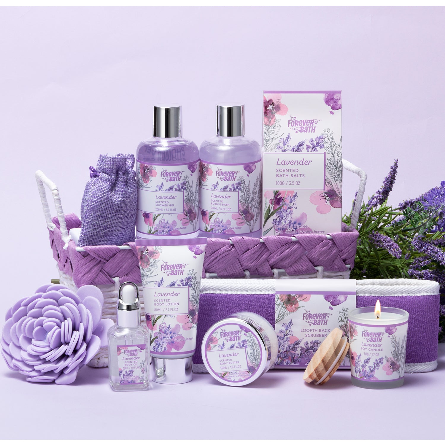 Forever Bath Lavender Spa Gift Basket Set 