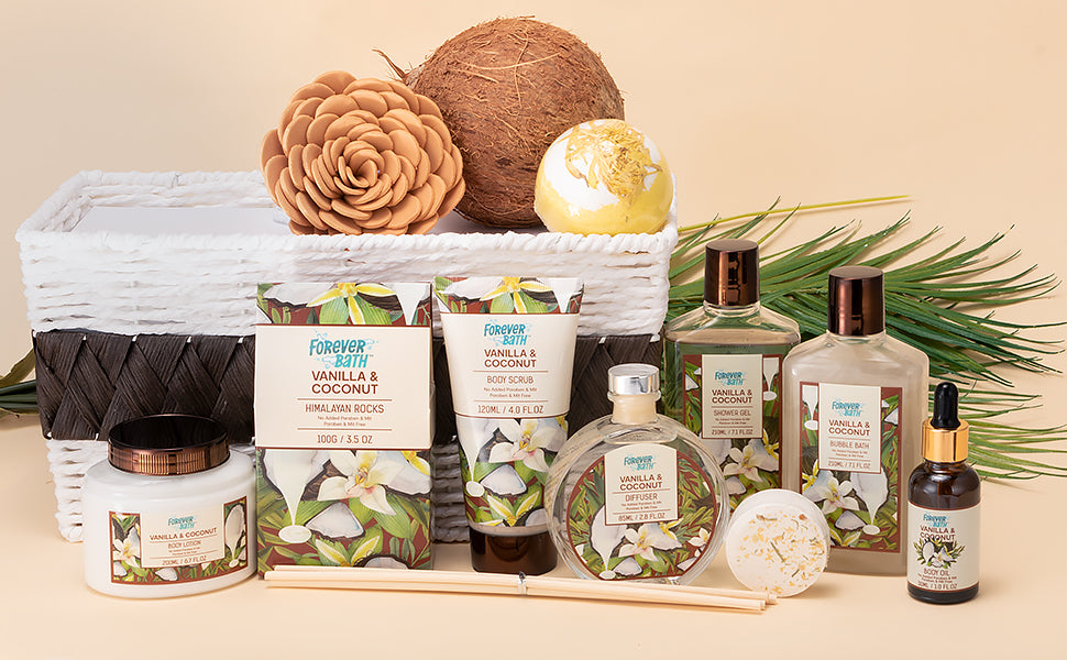 Forever Bath Vanilla and Coconut Spa Gift Basket for Women