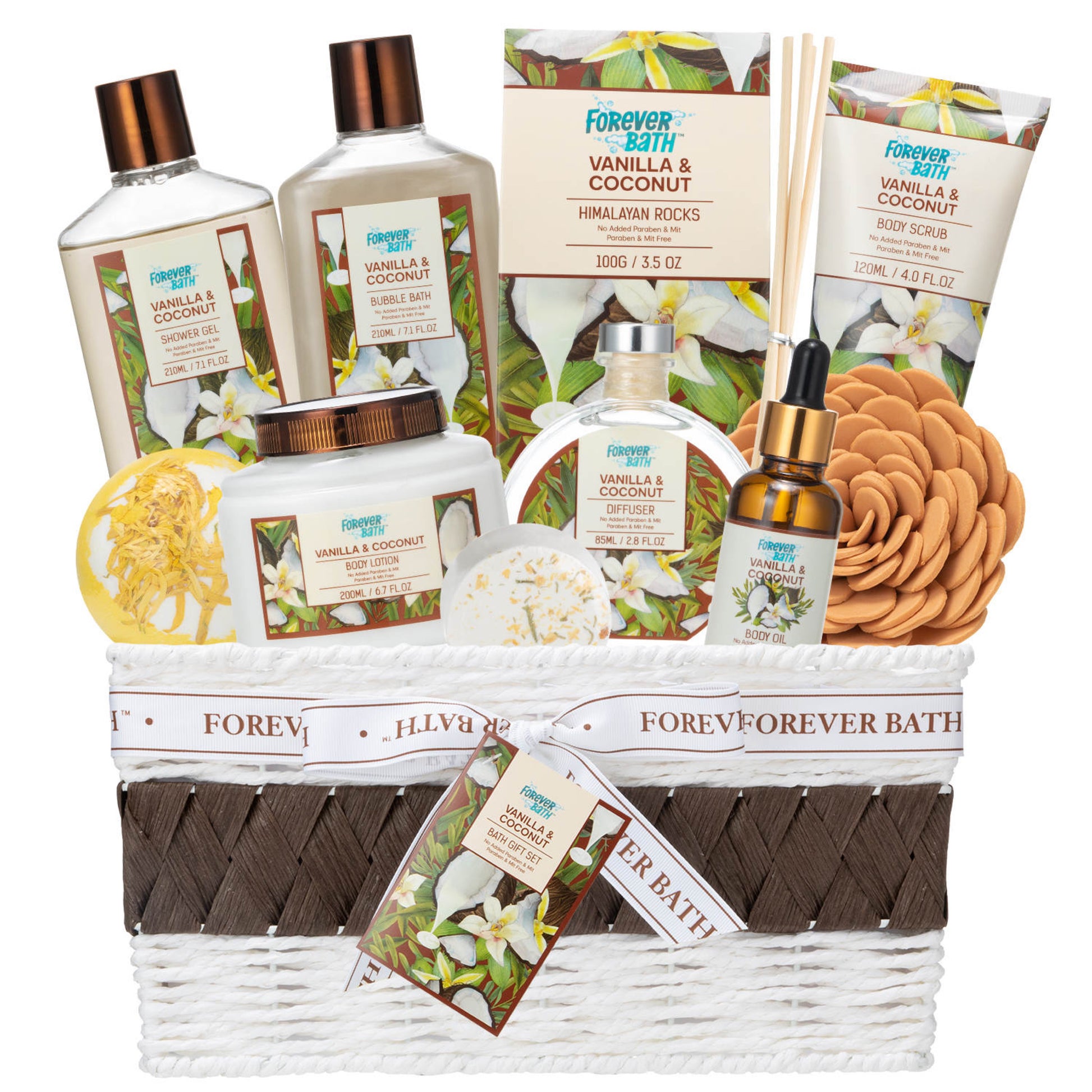 Forever Bath Vanilla and Coconut Spa Gift Basket for Women